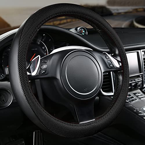 CAR PASS 3D Air Mesh Car Seat Covers Full Sets w/5mm Sponge, 4Pcs Waterproof Car Floor Mats, Steering Wheel Cover Universal Fit for SUV Sedan Truck, Airbag Compatible Automotive Interior(Black)