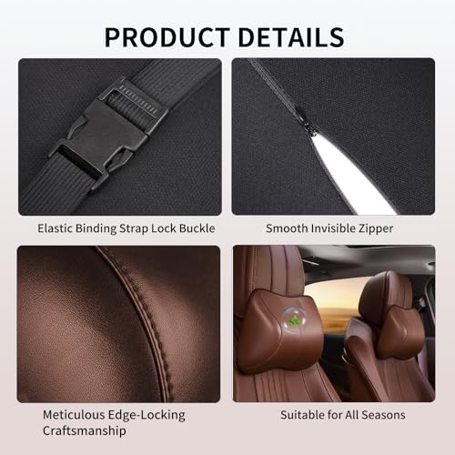 2PCS Leather Memory Foam Car Headrest Pillow Ergonomic Neck Pillow, Universal for Tesla Model Y/3/X/S BMW X3 X5 Lexus TX350 NX350 350h RX350 Volvo XC60 XC90 for Neck Pain Relief(Brown)