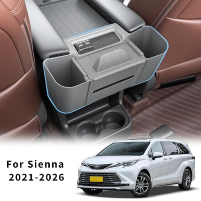 Center Armrest Rear Organizer for Toyota Sienna 2021-2026 ABS Cup Holder Tray Center Consoles 3-in-1 Backseat Organizer(Gray) - size: Center Armrest Rear Organizer