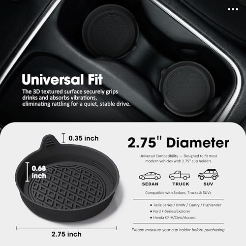 Lazebox 4-Pack Silicone Car Cup Holder Coasters, Universal Non-Slip Cup Holder Inserts, Anti-Rattle & Waterproof Car Interior Accessories, Fits Most Cars, SUVs & Trucks