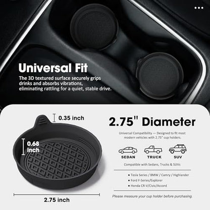 Lazebox 4-Pack Silicone Car Cup Holder Coasters, Universal Non-Slip Cup Holder Inserts, Anti-Rattle & Waterproof Car Interior Accessories, Fits Most Cars, SUVs & Trucks