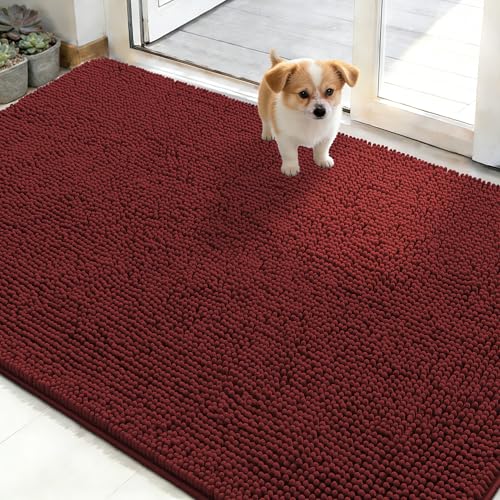 OLANLY Dog Door Mat for Muddy Paws 50x30, Absorbs Moisture and Dirt, Absorbent Non-Slip Washable Doormat, Quick Dry Chenille Mud Mat, Entry Indoor Entryway Carpet for Inside Floor, Caramel Russet - color: Caramel Russet, size: 50" X 30"