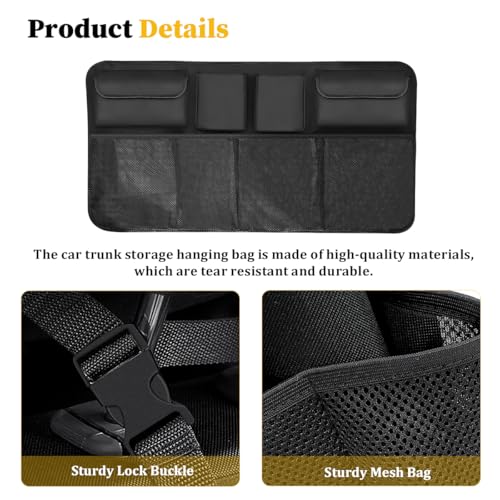 Car Trunk Organizer, Large Capacity Hanging Collapsible Vehicle Backseat Storage Bag with 8 Pocket, Foldable Automotive Trunk Organizer Bag for Travel, Universal for Sedan MPV SUV