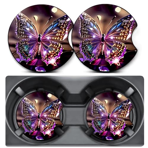 2 Pack Car Coasters for Cup Holders,Butterfly Car Cup Holder Coasters,2.75" Universal Size Anti Slip Rubber Mat,Automotive Interior Accessories,Automotive Cup Holder Decor,Butterfly Gifts for Women - color: Butterfly - Pink