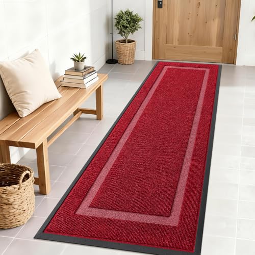 OLANLY Front Door Mat Indoor Outdoor Entrance, Waterproof All-Season, All-Weather Doormat, Sturdy Natural Rubber, Fade Resistant, Low Profile, Easy Clean Patio Porch Entryway Mat, 71x23, Wine Red - color: Wine Red, size: 71" x 23"