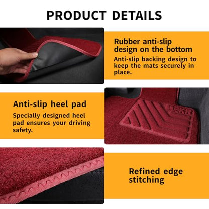 EKR All-Weather Universal Fit Car Floor Mats, 0.5 inch Thick Car Carpet Mats, Anti-Slip Automotive Mat with Driver Heel Pad Fit for SUV, Vans,Sedans, Trucks (Burgundy,4pcs Black Full Set) - color: Burgundy