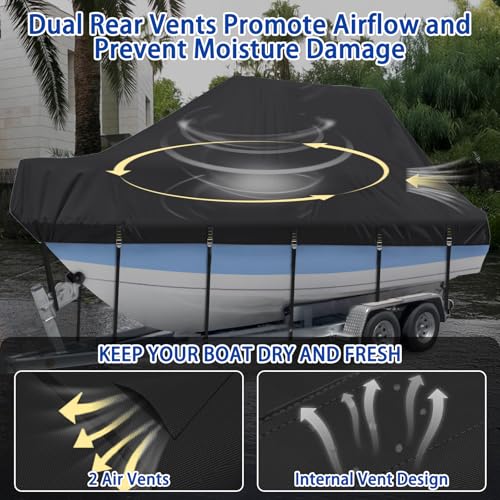 Marine Grade Waterproof Center Console Boat Cover with T Top Roof, Tear Resistant Trailerable Storage Covers, All-Weather Protection T-Top Boat Cover 26-28 ft, Beam Width Up to 106", Black - color: Black, size: 26'-28' Long (Beam Width Up to 116")