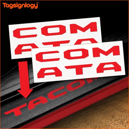 Prime Series UV Weatherproof Vinyl Decals: Pair of Left and Right Front Door Sill Protector Letter Inserts fits Tacoma 2016-2023 (Gloss Red) - color: Gloss Red