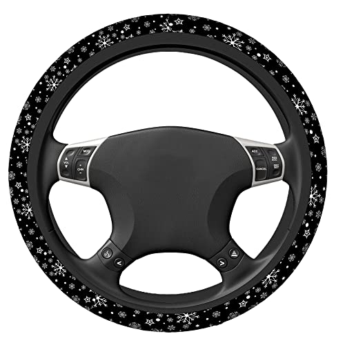 Swono Snowflakes Car Steering Wheel Covers Snowflakes On A Black Universal Fit 15 Inch Anti-Slip Steering Wheel Protector Cover Stretch-On Fabric Automotive Car SUV Sedans - color: multi-063