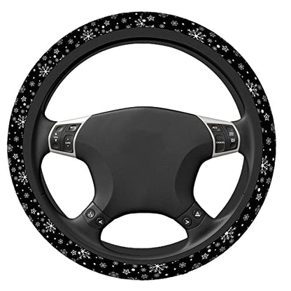 Swono Snowflakes Car Steering Wheel Covers Snowflakes On A Black Universal Fit 15 Inch Anti-Slip Steering Wheel Protector Cover Stretch-On Fabric Automotive Car SUV Sedans - color: multi-063
