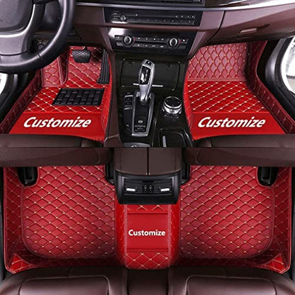 Custom Personalized Floor Mats - Luxury Full Coverage All Weather Floor Mats, Anti-Slip Leather Mat Set, Fits 98% of Cars, Trucks & SUVs (Red Beige) - color: Red beige