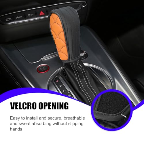BESULEN Car Gear Shift Knob Cover, Leather Anti-Slip Breathable Automatic Gear Shifter Stick Protector, Auto Stick Shifting Handle Decoration Accessories, Universal for Truck SUV Sedan (Orange)