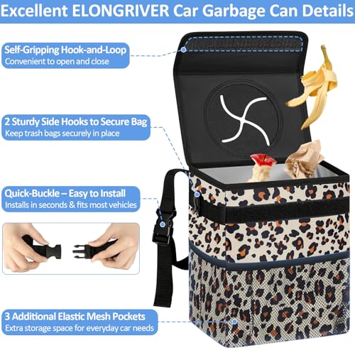 ELONGRIVER Car Trash Can Bin for Back Seat Leak Proof, Cute Car Trash Bag Hanging, Vehicle Trash Can for SUV Truck Van, Automotive Garbage Cans Front Seat Leopard Print, 2 Gallons - color: Leopard Print, size: 2 Gallons
