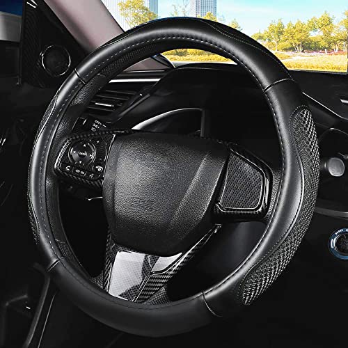 Leather Car Steering Wheel Cover 15 inch Universal Fit Microfiber Steering Wheel Cover Anti-Slip, Soft, Breathable, Full Surround Car Wheel Cover - color: Black