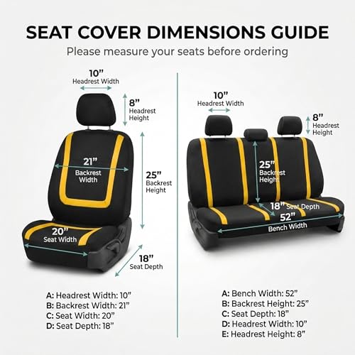 FH Group Car Seat Covers Unique Flat Cloth Full Set Automotive Seat Covers Front Set and Rear Solid Bench Yellow Black Seat Covers w. Gift Universal Fit Interior Accessories for Cars Trucks and SUVs - color: Yellow