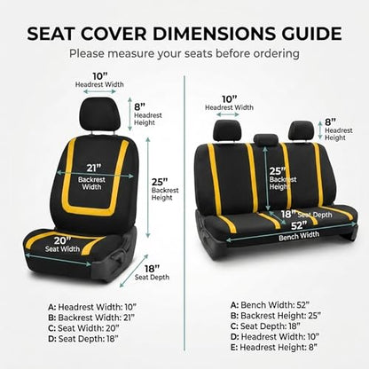 FH Group Car Seat Covers Unique Flat Cloth Full Set Automotive Seat Covers Front Set and Rear Solid Bench Yellow Black Seat Covers w. Gift Universal Fit Interior Accessories for Cars Trucks and SUVs - color: Yellow