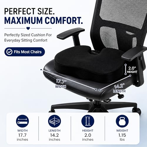 Premium Orthopedic Memory Foam Seat Cushion for Office Chair & Car Seat .Ergonomic U-Shape Coccyx Pillow for Tailbone & Sciatica Pain Relief Lower Back Problems and Long Sitting Comfort. (Black)