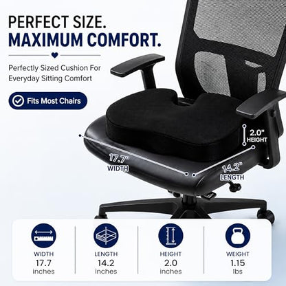 Premium Orthopedic Memory Foam Seat Cushion for Office Chair & Car Seat .Ergonomic U-Shape Coccyx Pillow for Tailbone & Sciatica Pain Relief Lower Back Problems and Long Sitting Comfort. (Black)