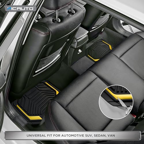 PIC AUTO Heavy Duty Rubber Floor Mats, Yellow Aluminum Film Car Mats Set, Front and Rear Car Mats with Anti-Slip Backing, All Weather Protection, Trim-to-Fit for Automotive SUV, Sedan, Van - color: Yellow