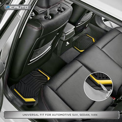 PIC AUTO Heavy Duty Rubber Floor Mats, Yellow Aluminum Film Car Mats Set, Front and Rear Car Mats with Anti-Slip Backing, All Weather Protection, Trim-to-Fit for Automotive SUV, Sedan, Van - color: Yellow