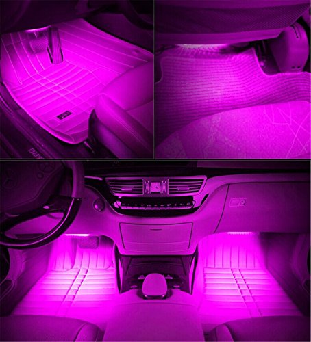 Car LED Strip Light, EJ's SUPER CAR 4pcs 48 LED Car Interior Lights Under Dash Lighting Waterproof Kit,Atmosphere Neon Lights Strip for Car,DC 12V(Pink) - color: Pink(48LED Beads)