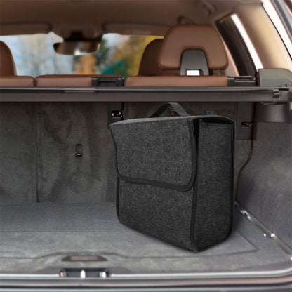 2-Pack Felt Car Trunk Organizer with Lid: Small Collapsible Cargo Storage Box Bin for Compact Sedan & SUV - Anti-Slip Noise-Free Auto Interior Storage Bag for Groceries & Tools, 11.79"x11.00"