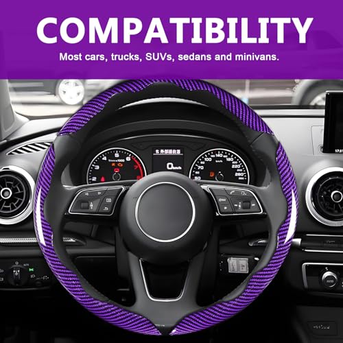 3pcs Universal Carbon Fiber Steering Wheel Cover - Anti-Slip & Segmented Design, Universal 99% Durable Steering Wheel Protector for Men and Women, Car Interior Accessory (Purple)