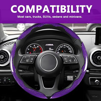 3pcs Universal Carbon Fiber Steering Wheel Cover - Anti-Slip & Segmented Design, Universal 99% Durable Steering Wheel Protector for Men and Women, Car Interior Accessory (Purple)