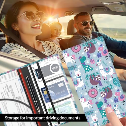 Premium Car Registration and Insurance Card Holder, Cute PU Leather Car Document Holder, Vehicle Glove Box Car Organizer with Magnetic Closure for Driver License, Cards Cartoon Animals - color: Cartoon Animals