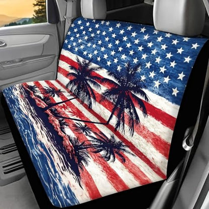 AFPANQZ Car Seat Covers 2 Pcs Back Seat Cushion Split Bench Covers, American Flag Palm Universal Rear Seat Protector for SUV Trucks Sedan - color: American Flag Palm