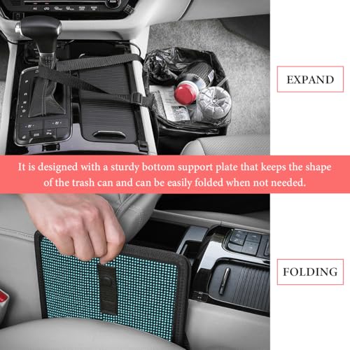 Car Foldable Trash Can, Bling Rhinestone Oxford Garbage Container Hanging Waterproof Organizer, Mini Crystal Dustbin Waste Basket Leakproof Trash Bin for Car Office Kitchen (Lake Blue) - color: Lake Blue