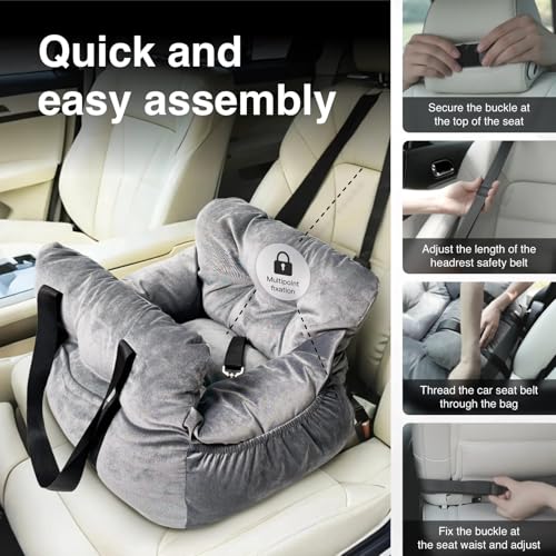 Pet Car Booster Seat for Small Dogs up to 25 lbs with Safety Straps, Storage Pockets, Travel Carrier Bed Booster Seat, Machine Washable (Gray) - color: Space Gray