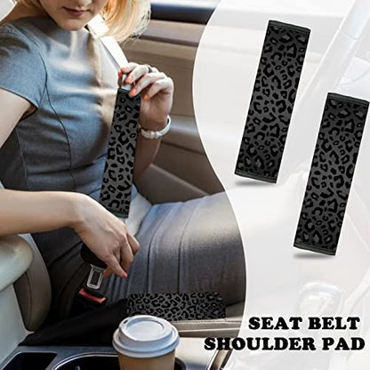 10 Pieces Leopard Print Car Steering Wheel Cover Center Console Armrest Pad Headrest Seat Belt Cover Handbrake Cover Keychain Coaster Full Set Car SUV(Leopard Print) - color: Leopard Print