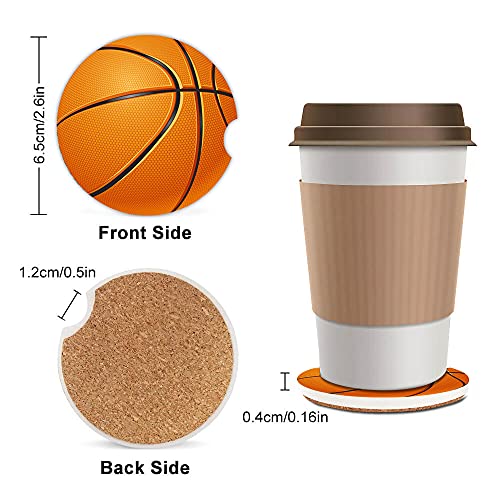 Basketball Absorbent Car Coasters,Cool Ceramic Cup Holders Coasters with a Finger Notch for Women Men 2.56"(2 Pieces) - color: Basketball