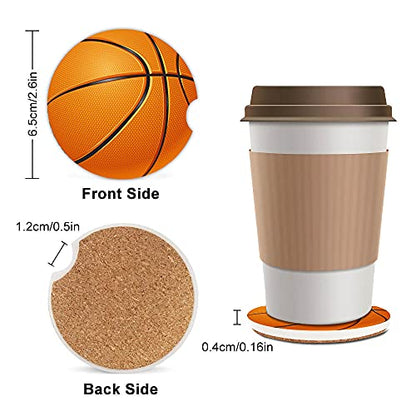 Basketball Absorbent Car Coasters,Cool Ceramic Cup Holders Coasters with a Finger Notch for Women Men 2.56"(2 Pieces) - color: Basketball