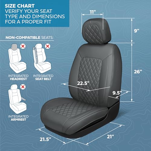 MotorBox Prestige Edition Napa Leather Seat Covers Full Set – Gray Car Seat Covers Front Seats and Back Car Seat Protector, Waterproof and Universal Fit for Most Small to Medium Autos, Trucks & SUVs - color: Charcoal Full Set