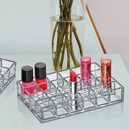 Amazing Abby - Allure - 2-Pack 24-Slot Acrylic Lipstick Organizer, Lipstick Holder, Lip Gloss Holder, Cosmetic Storage Display, Perfect Storage Solution for Drawer and Vanity (Slot Size: 1.0" x 1.0") - size: 24-Slot (2-Pack)