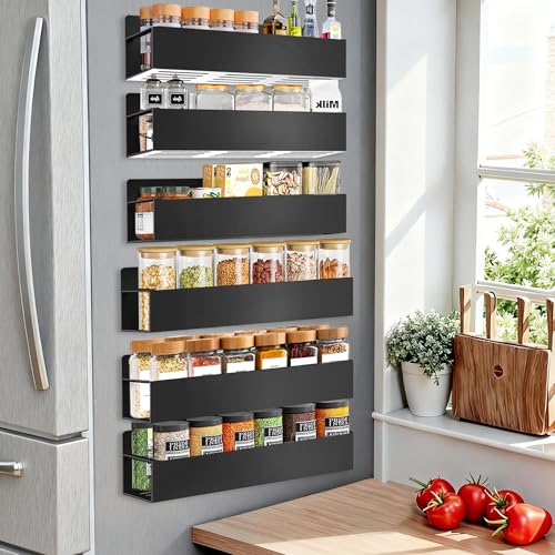 Magnetic Spice Rack for Refrigerator, 6pack Magnetic Shelf for Fridge Space Saving Seasoning Organizer for Kitchen storage Any Metal Surface No Drilling Needed (6pack-Black) - color: 6pack-Black