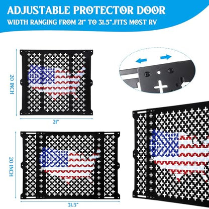 Gisafai 20 Inch High Adjustable RV Door Screen Protector Adjusts from 21''- 31.5'' Aluminum RV Entry Screen Door Grille Alloy Screen Door Grill Screen Defender for RV Door, Black - size: 20 Inch High, style: Flag