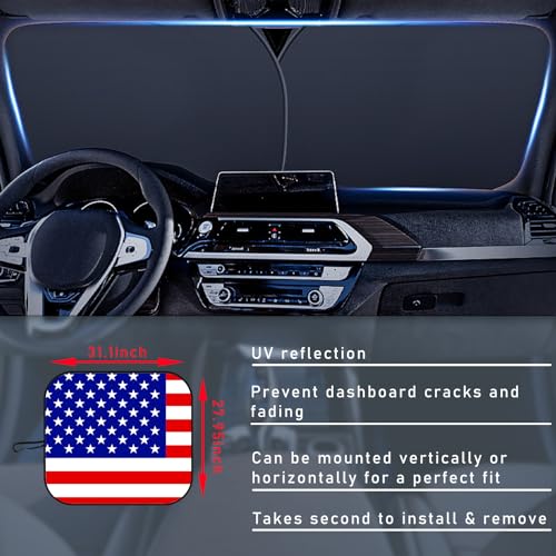 2 PCS Car Windshield Sun Shade, Auto Sun Heat and UV Rays Blocker, 28"×31" Foldable Automotive Front Window Sunshade Protector, Universal Vehicle Interior Accessories (Red Flag-M) - color: Red Flag-M (28×31 inches)