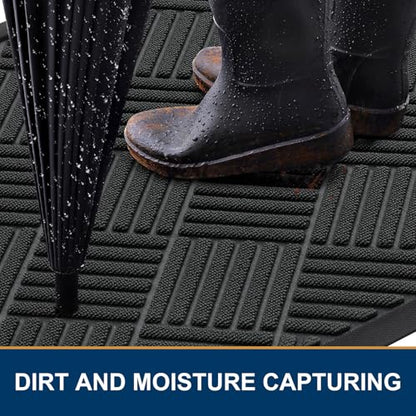 Smiry Front Door Mat Outside Entrance, Heavy Duty Outdoor Indoor Natural Rubber Doormat, Non Slip, Trap Dirt and Moisture, Easy Clean, Low Profile Patio Porch Entryway Mat, 59x20, Black