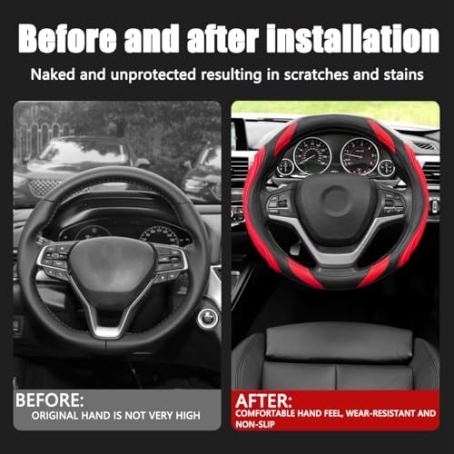 15 Inch Car Leather Steering Wheel Cover, Automotive Accessories Elastic Breathable Anti-Slip Soft Wheel Protector Fits Men and Women, Suitable for SUVs, Trucks, Vehicles and RVs (Red) - color: Red