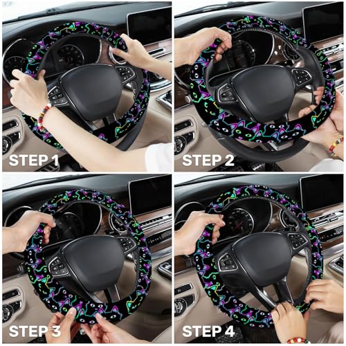 GENANY Neon Cat Steering Wheel Cover, Non Slip Polyester Car Wheel Protector for Car SUV Truck, Universal 15 Inch - color: 11. Neon Cat