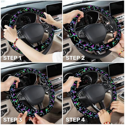 GENANY Neon Cat Steering Wheel Cover, Non Slip Polyester Car Wheel Protector for Car SUV Truck, Universal 15 Inch - color: 11. Neon Cat