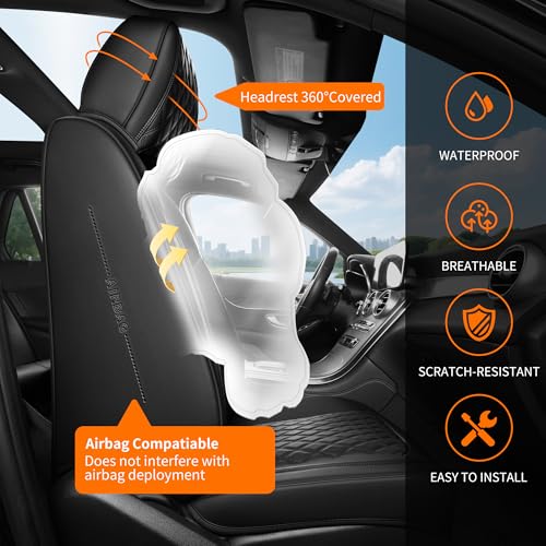Car Seat Covers Full Set 5PCS,Contoured High-Density Nappa Leather Universal Precision Fit Automotive Seat Covers Full Set,Waterproof Car Seat Protector,forros para asientos de carro,Style1 Black