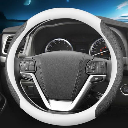 HAOTULE Nappa Leather Slim Stylish Steering Wheel Cover,for Toyota Steering Wheel Cover Interior Conversion (White) - color: White
