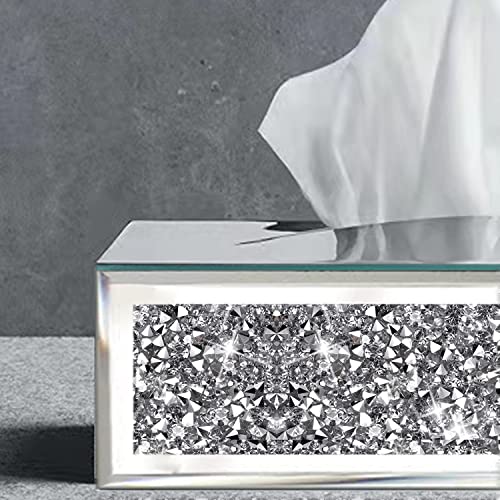 Wocred Rectangular Mirrored Tissue Box Cover,Crystal Crushed Diamond Tissue Box,Silver Luxury Tissue Holders for Either Tissues in a Bathroom or Napkins on a Table.(10”x5.7”x4”) - color: Silver