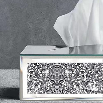 Wocred Rectangular Mirrored Tissue Box Cover,Crystal Crushed Diamond Tissue Box,Silver Luxury Tissue Holders for Either Tissues in a Bathroom or Napkins on a Table.(10”x5.7”x4”) - color: Silver