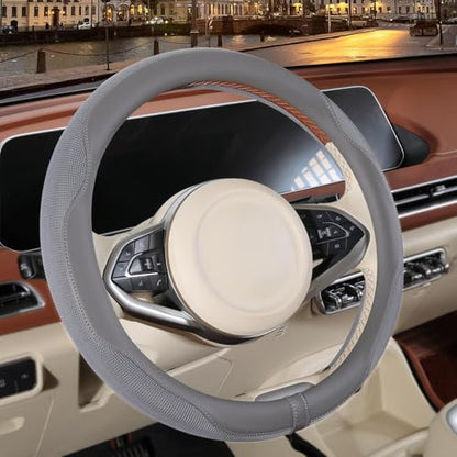 14 inch Steering Wheel Cover for Prius Civic, Nappa Microfiber Leather Non-Slip Breathable Fabric, Warm in Winter and Cool in Summer, Gray Small 13.5 inch to 14 inch - color: Gray, size: Round-S[13.5''-14'']