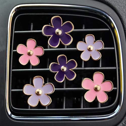 Air Vent Clips - 6 Pcs Daisy Flower Car Decoration for Air Vent & Conditioning - Handmade Car Interior Accessories Decor - Cute Charm & Gifts for Women - color: Pink,Purple,Periwinkle